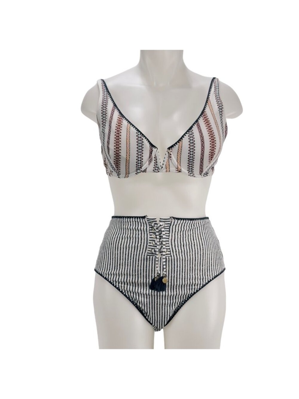 JESSICA SIMPSON Women's Swimsuit Multi Geometric Bikini Top Size L Bottom Size L